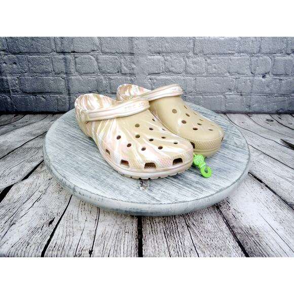 Crocs Classic Marble Clog Light Brown/White Men Size 12New No Box